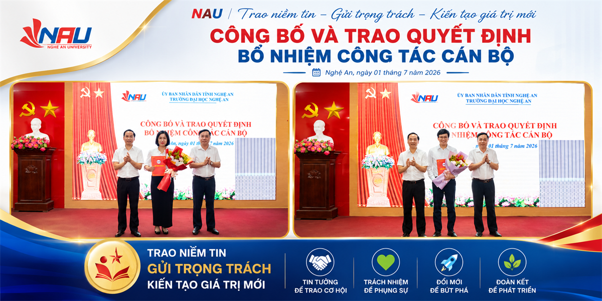 Trường Đại học Nghệ An công bố Quyết định bổ nhiệm cán bộ quản lý, kiện toàn đội ngũ lãnh đạo phục vụ chiến lược phát triển Nhà trường