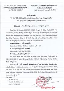 Thông báo v/v lấy ý kiến khảo sát hoạt động giảng dạy của giảng viên kỳ 2, năm học 2020 – 2021