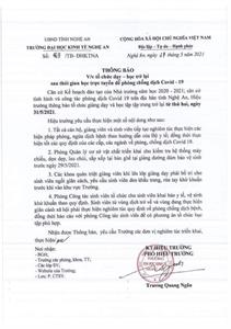 Thông báo tổ chức dạy, học trở lại sau thời gian học trực tuyến để phòng chống dịch Covid-19