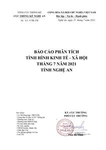 Báo cáo phân tích tình hình Kinh tế – Xã hội tháng 7 năm 2021 Tỉnh Nghệ An