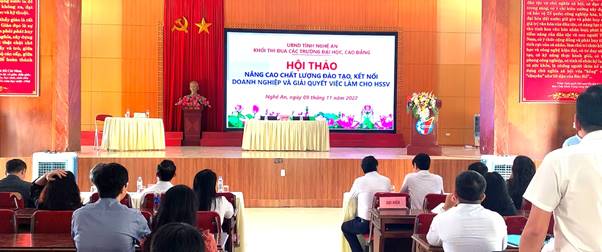 Trường Đại học Kinh tế Nghệ An tham dự Hội thảo “Nâng cao chất lượng đào tạo, kết nối doanh nghiệp và giải quyết việc làm cho học sinh, sinh viên”.