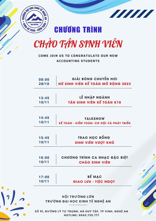 Kê hoạch: Chuỗi hoạt động chào đón “Tân sinh viên” Khoa Kế toán – Kiểm toán