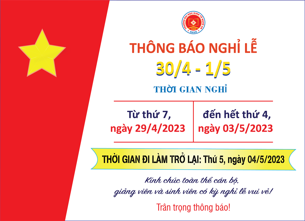 Thông báo nghỉ lễ 30/4/2023 và 1/5/2023