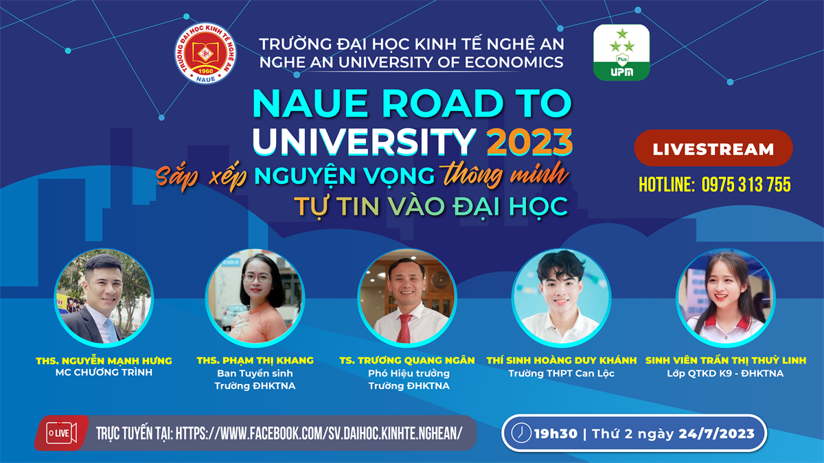 19h30 tối thứ 2 ngày 24/7/2023: Livestream tư vấn tuyển sinh năm 2023 với chủ đề “Sắp xếp nguyện vọng thông minh – Tự tin vào đại học.”