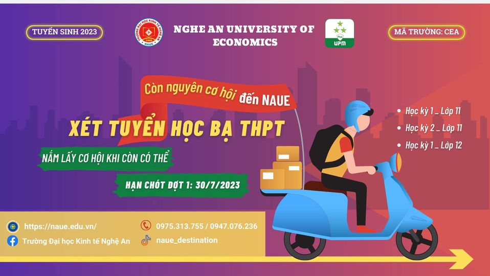 Còn nguyên cơ hội vào Trường Đại học Kinh tế Nghệ An với phương thức xét học bạ THPT.