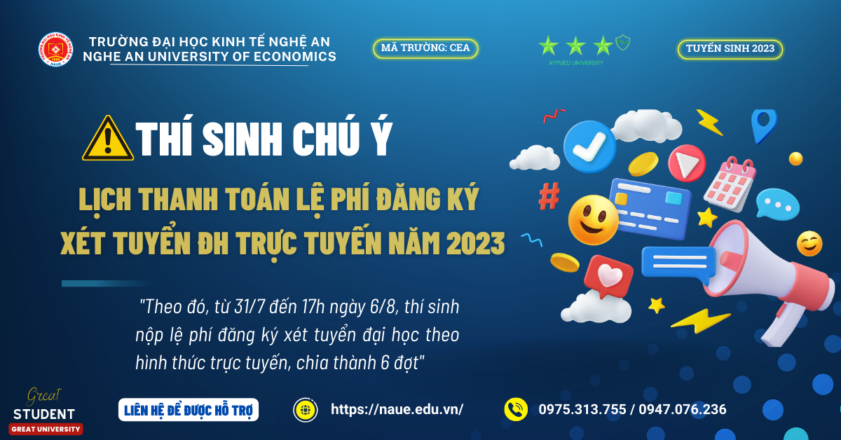 Lịch thanh toán trực tuyến lệ phí đăng ký xét tuyển đại học năm 2023
