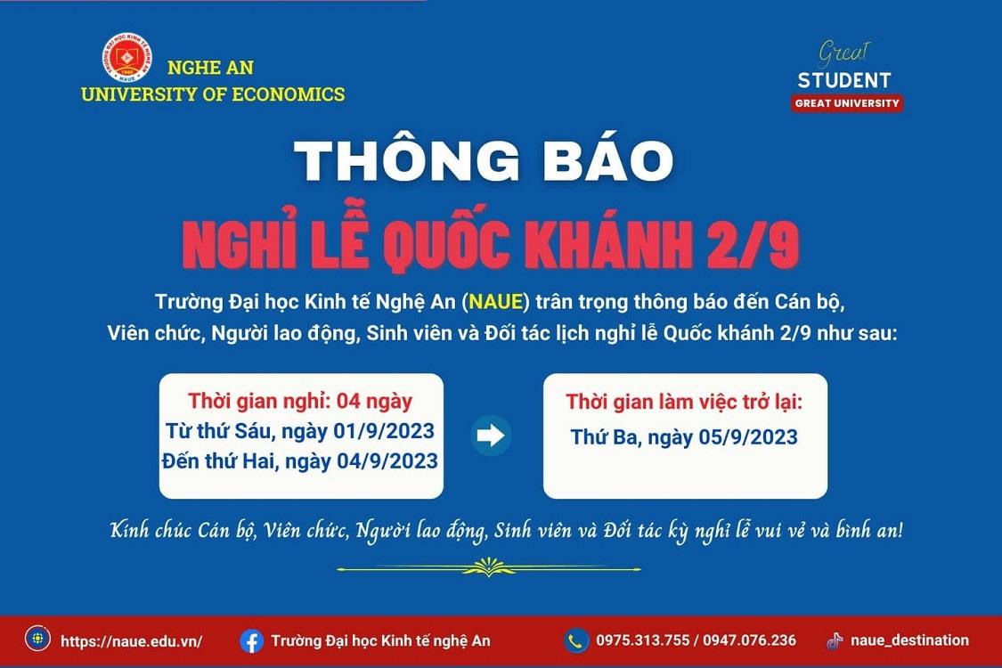 Thông báo về việc lịch nghĩ Lễ Quốc khánh 02/9/2023