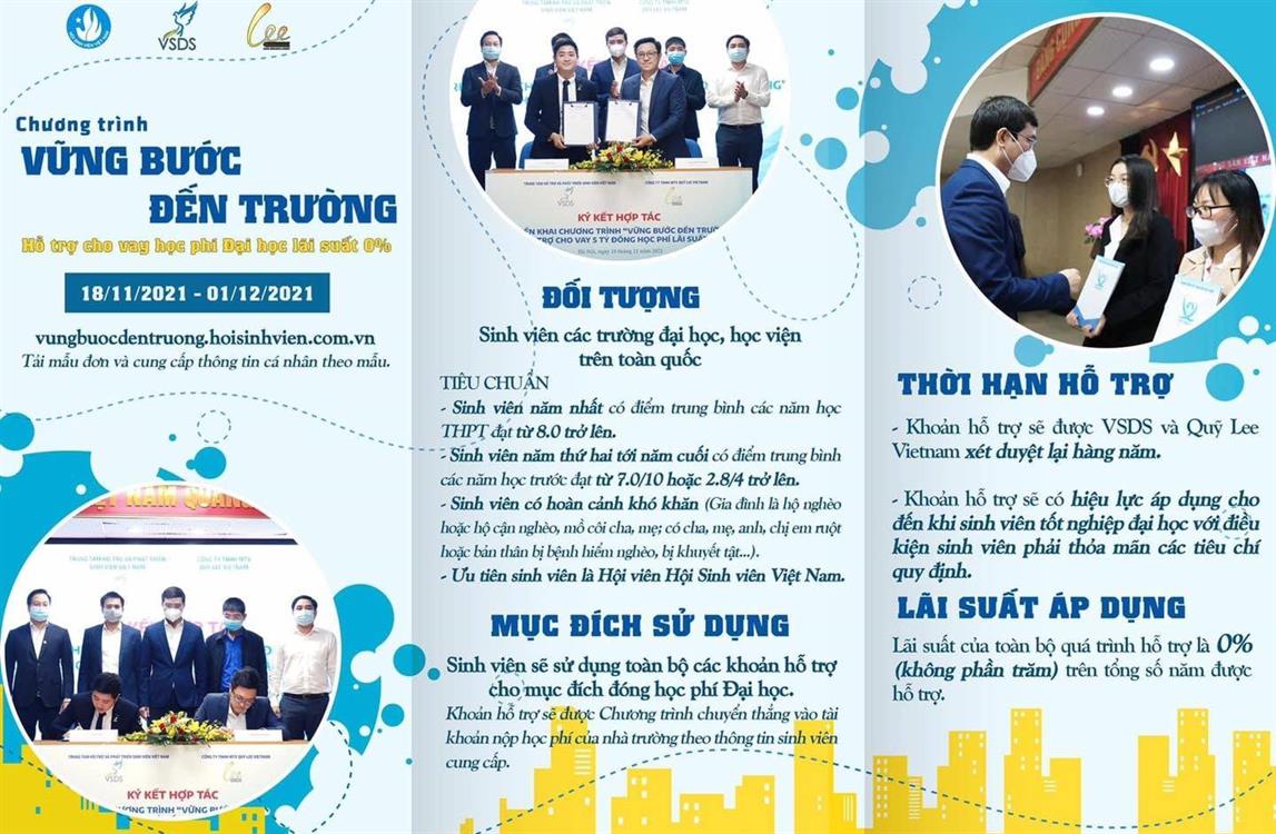 Chương trình “Vững bước đến trường” hỗ trợ cho sinh viên các trường đại học, học viện vay học phí với lãi suất 0%.