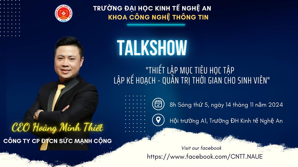 Khoa CNTT tổ chức Talkshow “Thiết lập mục tiêu học tập – Lập kế hoạch – Quản trị thời gian cho Sinh viên”