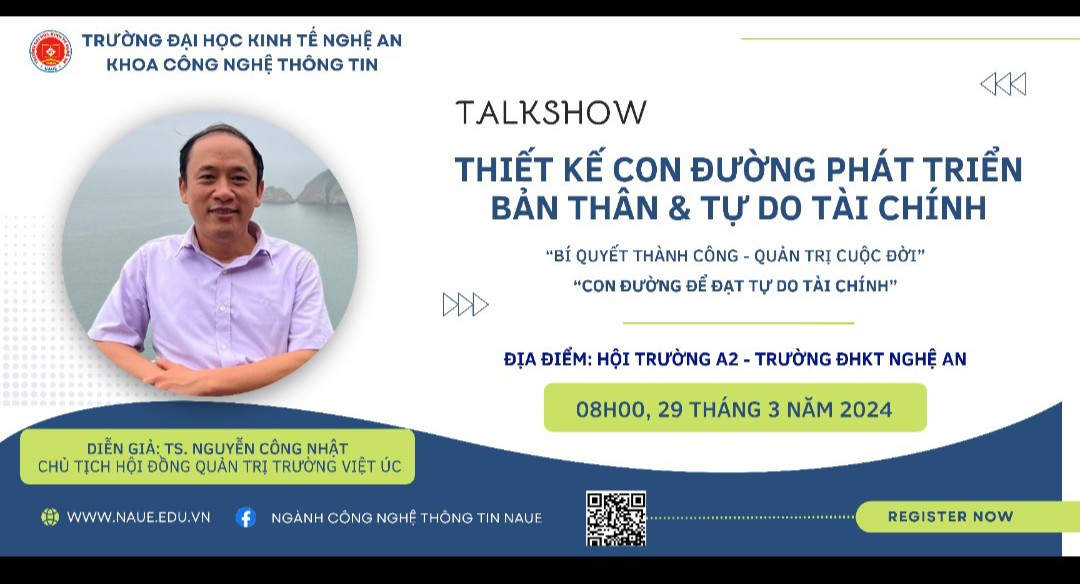 Talkshow “Chia sẻ về kinh ngiệm phát triển bản thân và thiết lập mục tiêu tự do tài chính cho Sinh viên”.