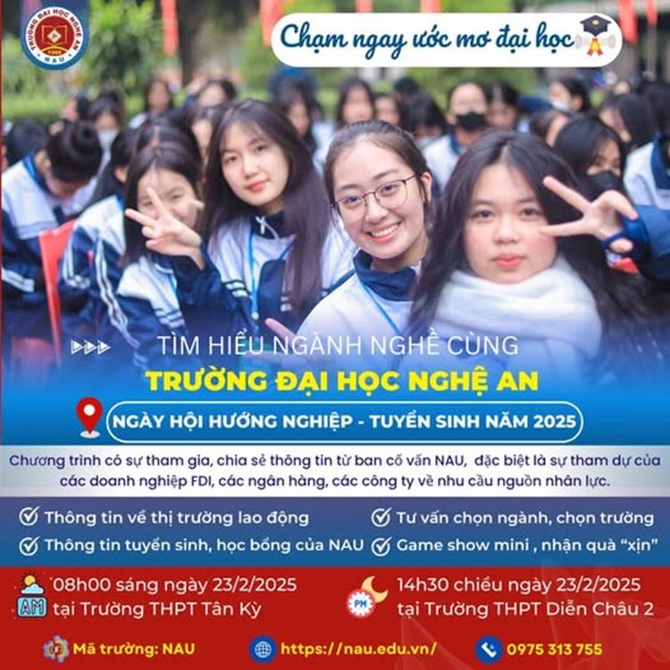Sự kiện sắp diễn ra: “Ngày hội tư vấn Hướng nghiệp – Tuyển sinh năm 2025” tại huyện Tân Kỳ và huyện Diễn Châu, tỉnh Nghệ An.