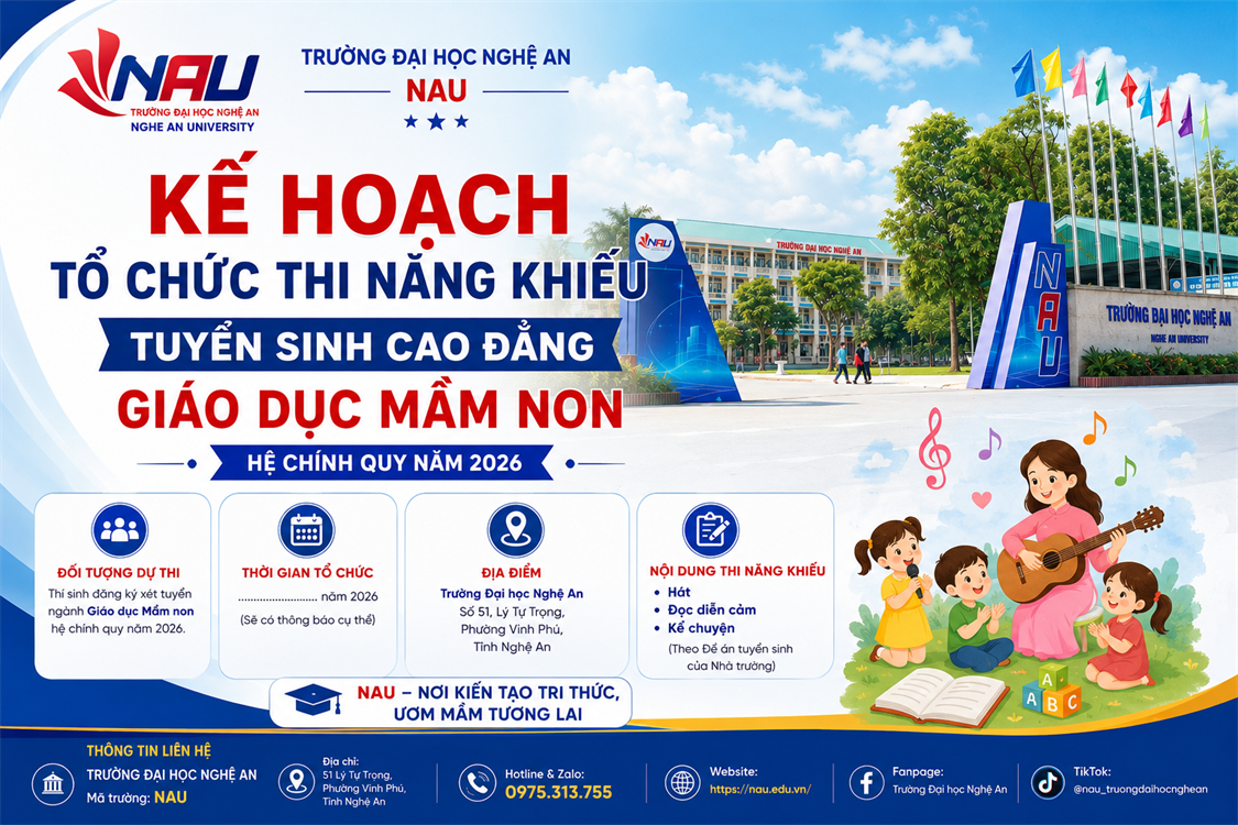 Kế hoạch tổ chức thi năng khiếu tuyến sinh cao đăng Giáo dục Mầm non hệ chính quy năm 2026