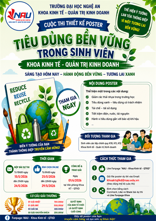 PHÁT ĐỘNG CUỘC THI THIẾT KẾ POSTER “TIÊU DÙNG BỀN VỮNG TRONG SINH VIÊN KHOA KINH TẾ – QUẢN TRỊ KINH DOANH”