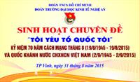 Kế hoạch sinh hoạt chuyên đề “Tôi yêu Tổ quốc tôi”  Kỷ niệm 70 năm Cách mạng Tháng Tám và Quốc khánh nước CHXHCN Việt Nam 2/9