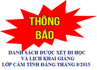 Thông báo danh sách quần chúng ưu tú được xét duyệt tham gia lớp Cảm tình Đảng từ 3/8 đến 9/8/2015