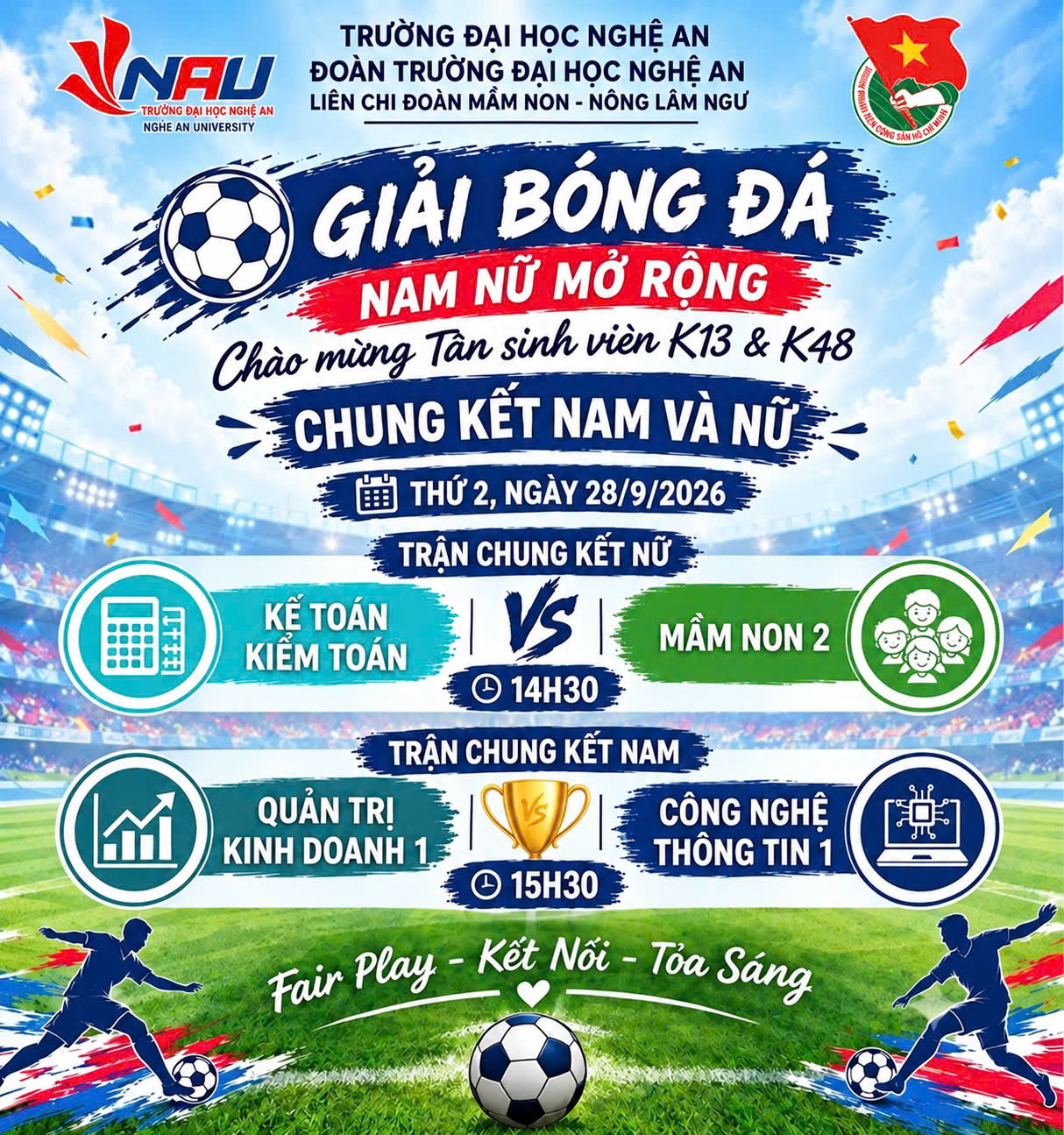 TB: Trận chung kết giải bóng đá nam nữ mở rộng Đại học Nghệ An 2026