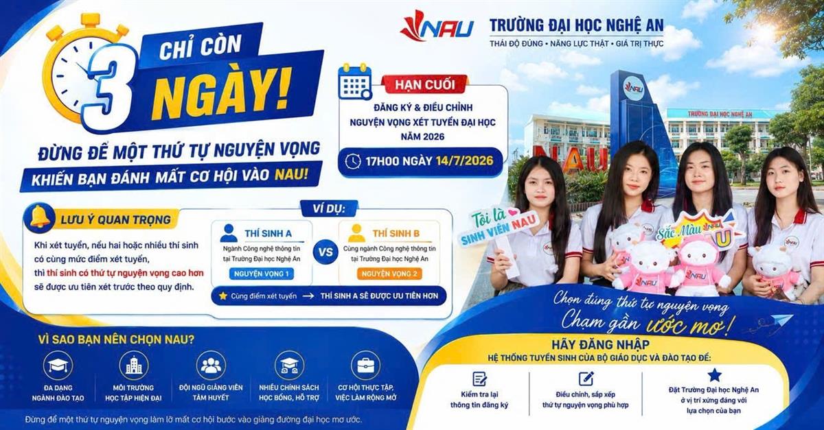 CHỈ CÒN 03 NGÀY! CHỐT NGAY NGUYỆN VỌNG