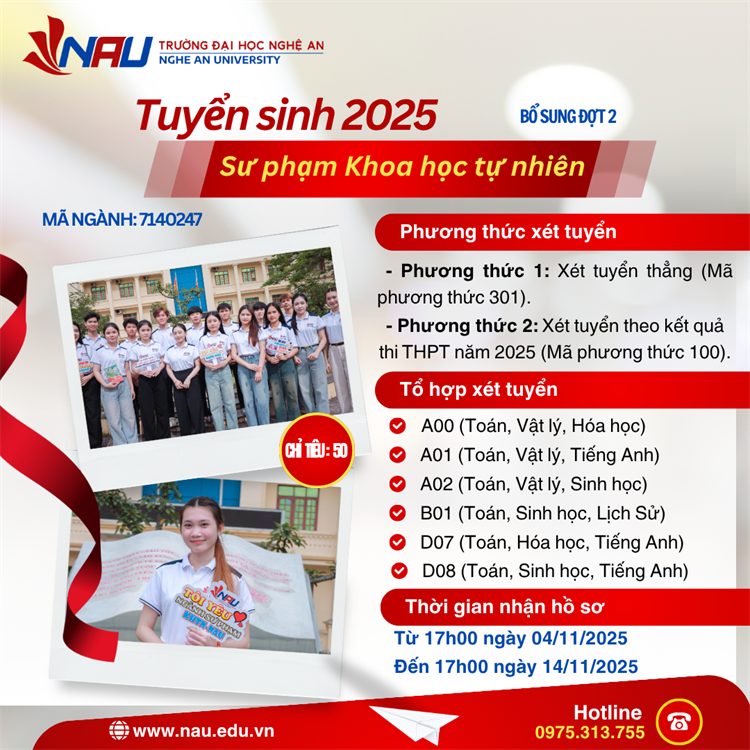 Thông báo tuyển sinh đại học chính quy đợt 2 ngành Sư phạm Khoa học tự nhiên