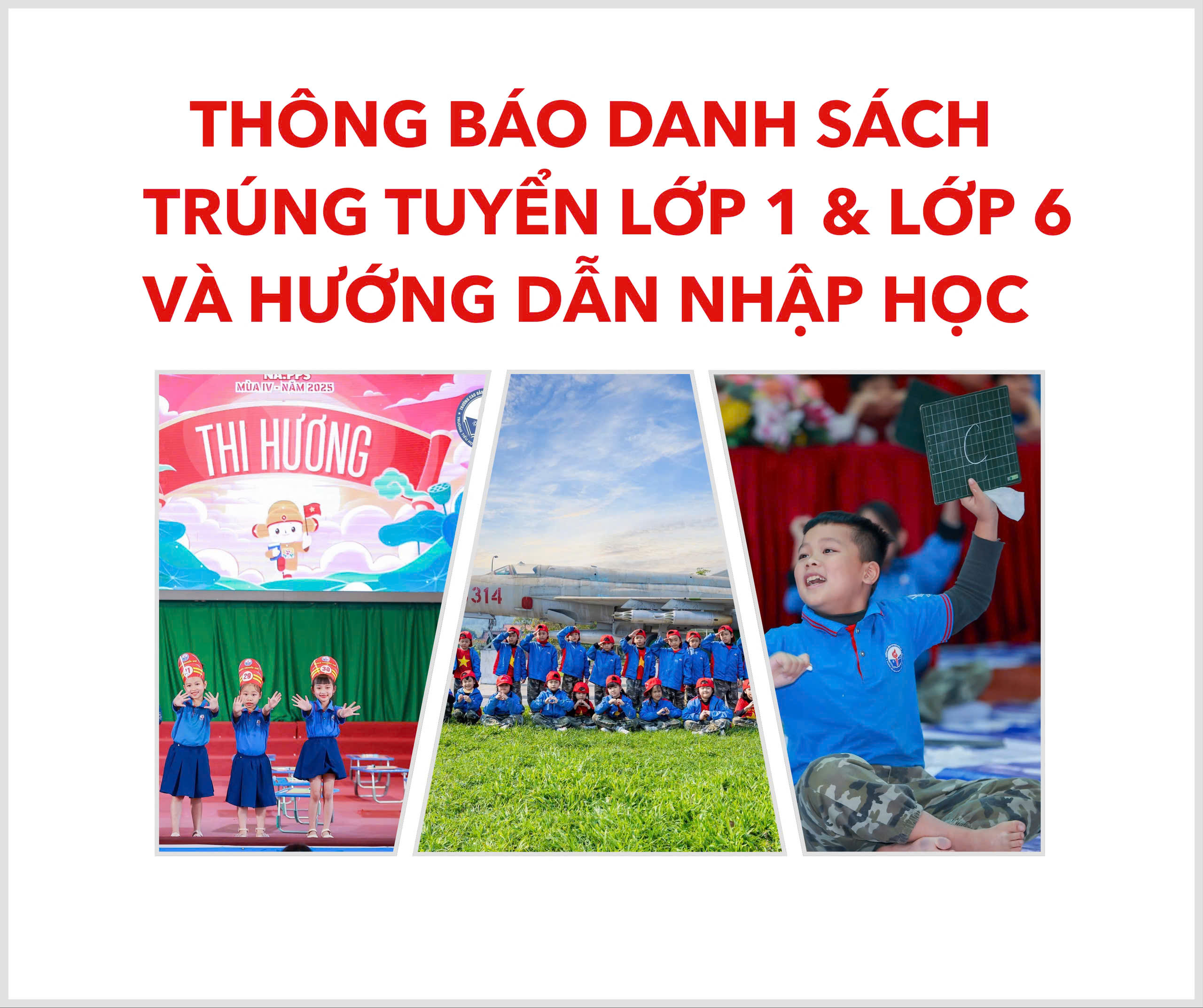 THÔNG BÁO DANH SÁCH HỌC SINH LỚP 1, LỚP 6 TRÚNG TUYỂN VÀ HƯỚNG DẪN NHẬP HỌC