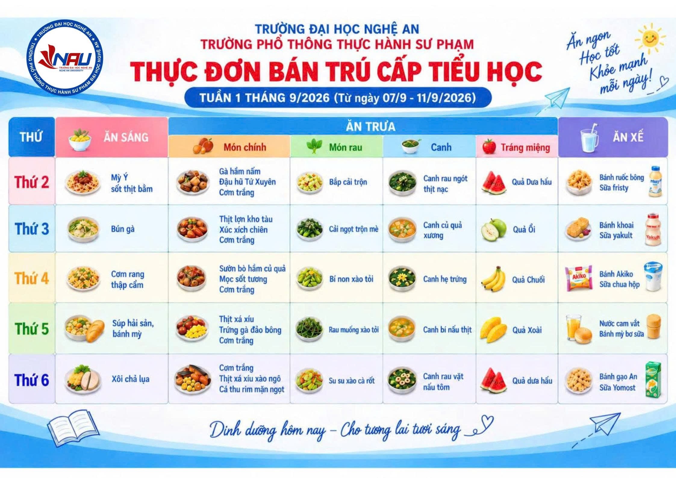 THÔNG BÁO THỰC ĐƠN BÁN TRÚ – TUẦN 1