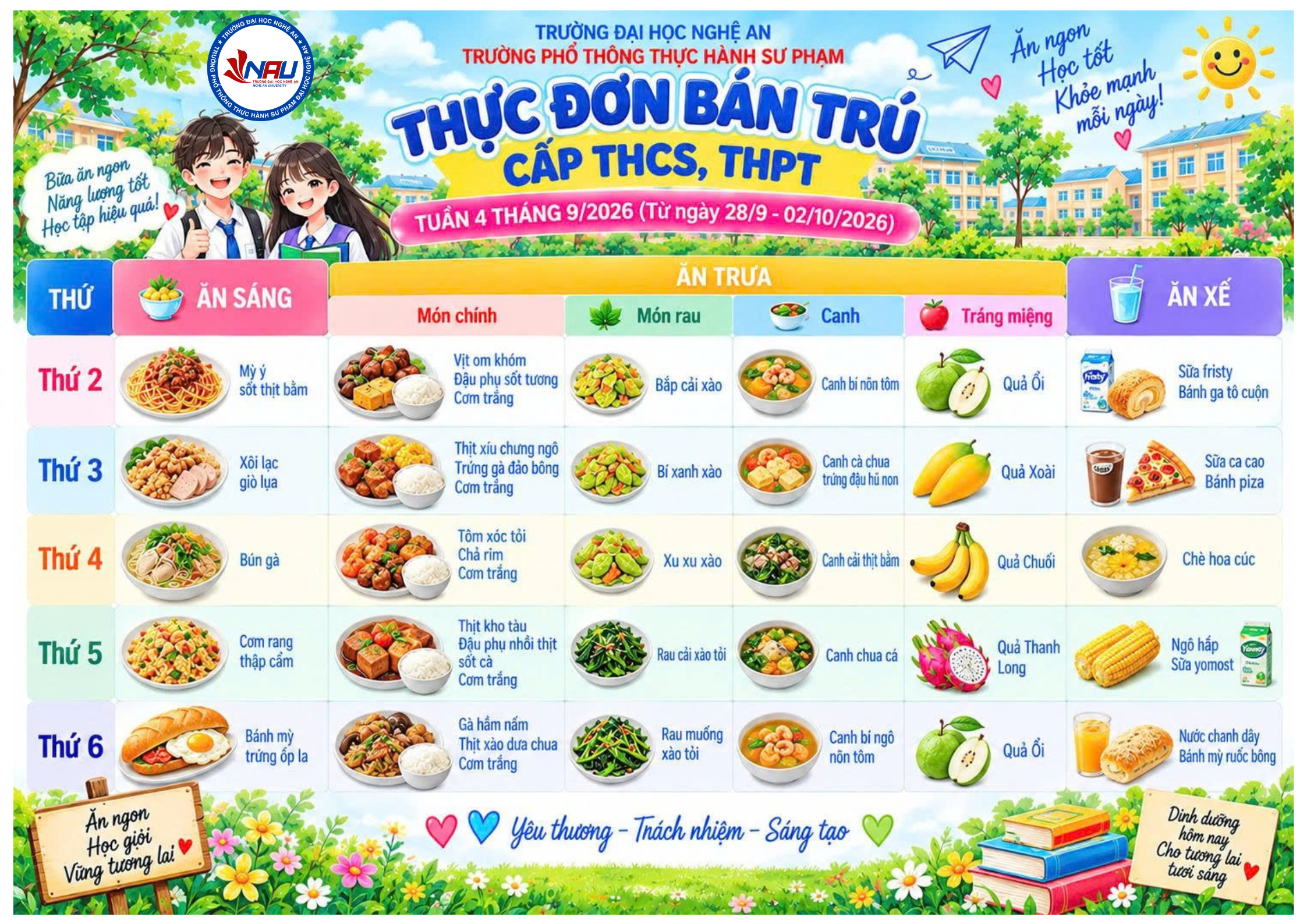  THỰC ĐƠN BÁN TRÚ TUẦN 4