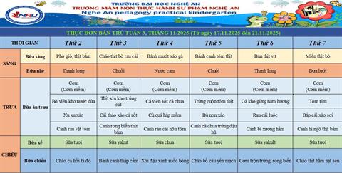 Thực đơn bán trú tuần 3 tháng 11/2025