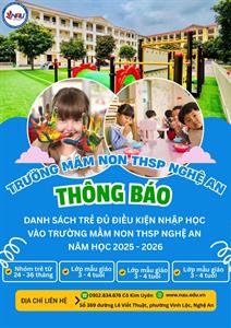 Danh sách trẻ đủ điều kiện nhập học vào Trường Mầm non Thực hành Sư phạm Nghệ An, năm học 2025 – 2026