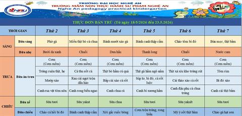 Thực đơn bán trú tuần 4 tháng 5/2026