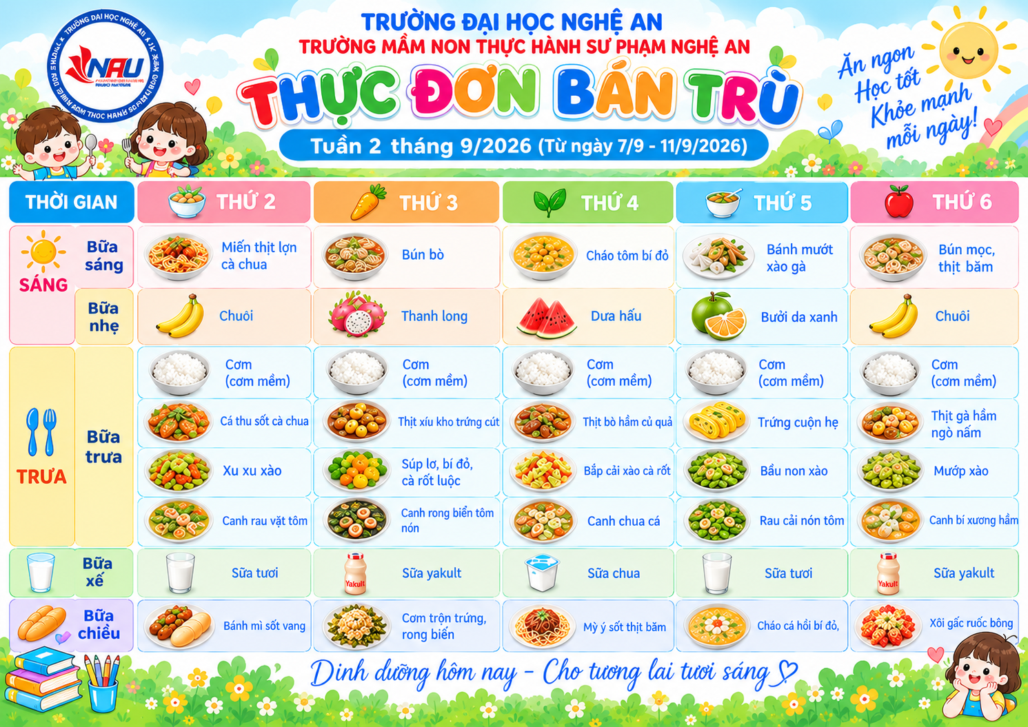 THÔNG BÁO THỰC ĐƠN BÁN TRÚ – TUẦN 2 THÁNG 9 (07/09 – 11/07/2026)