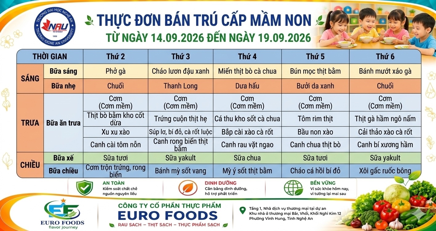 THÔNG BÁO THỰC ĐƠN BÁN TRÚ – TUẦN 3 THÁNG 9 (14/09 – 19//2026)